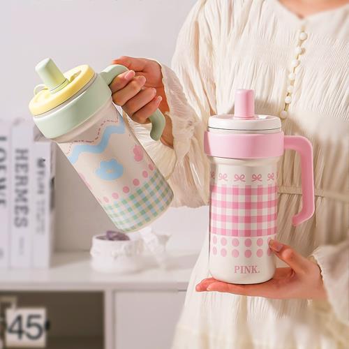 316不鏽鋼雙飲手提保溫冰霸杯-1000ml 随机图案