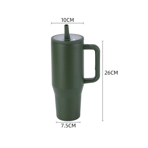 純色 304不鏽鋼 雙飲 吸管蓋 手提冰霸杯-1200ml